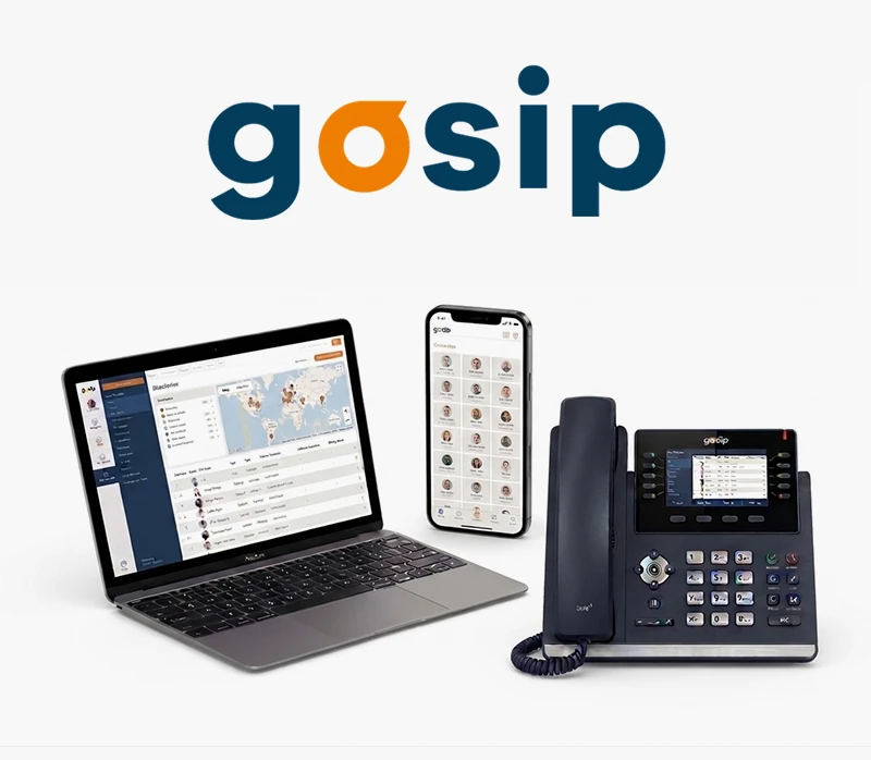 Gosip - Plateforme de communication unifiée avec dashboard web, application mobile et téléphone IP pour gestion d'équipe.