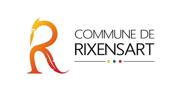 Logo de la Commune de Rixensart avec un R stylisé en orange et rouge, symbole de la municipalité belge.